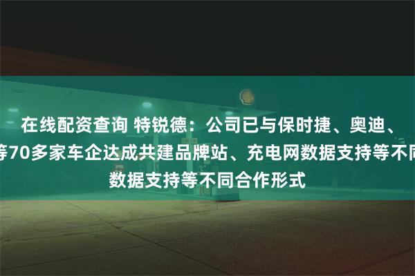 在线配资查询 特锐德：公司已与保时捷、奥迪、上汽通用等70多家车企达成共建品牌站、充电网数据支持等不同合作形式