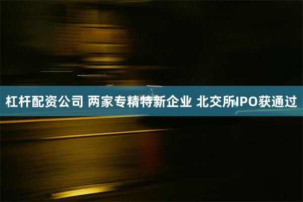 杠杆配资公司 两家专精特新企业 北交所IPO获通过
