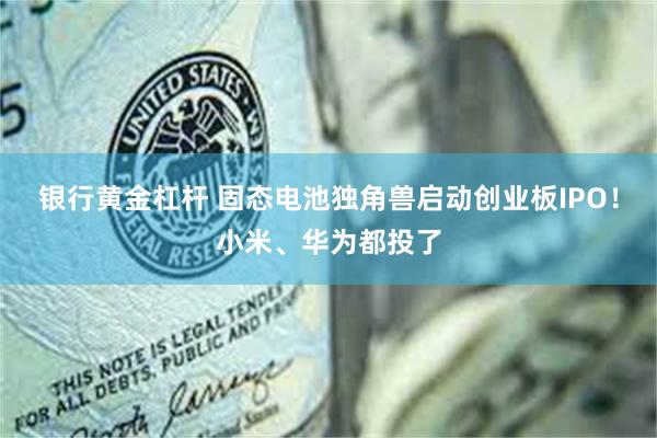 银行黄金杠杆 固态电池独角兽启动创业板IPO！小米、华为都投了